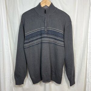 Oscar‎ de la Renta Men’s 1/4 Zip Fair Isle Sweater Gray Blue Size XL